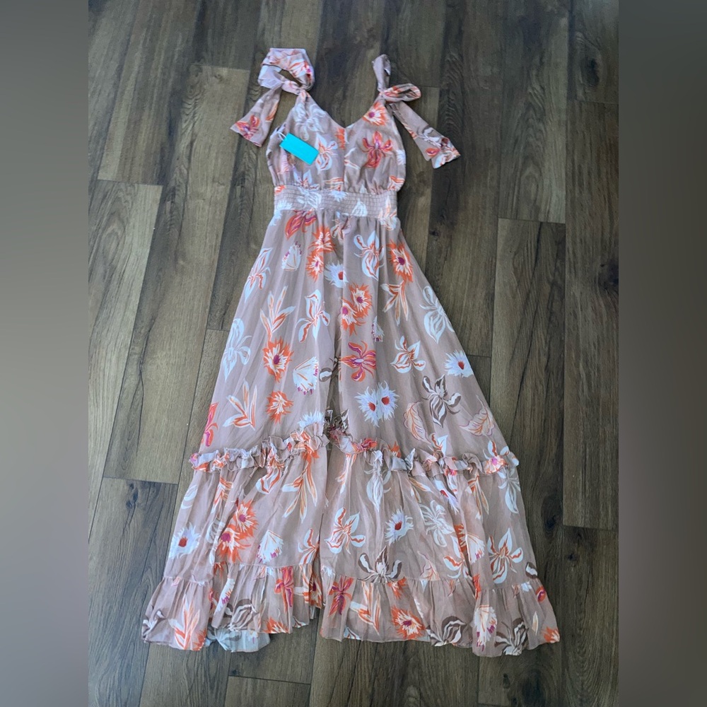 Praia by ayanara Durán women’s Floral Tie-Shoulder Maxi Dress new size m